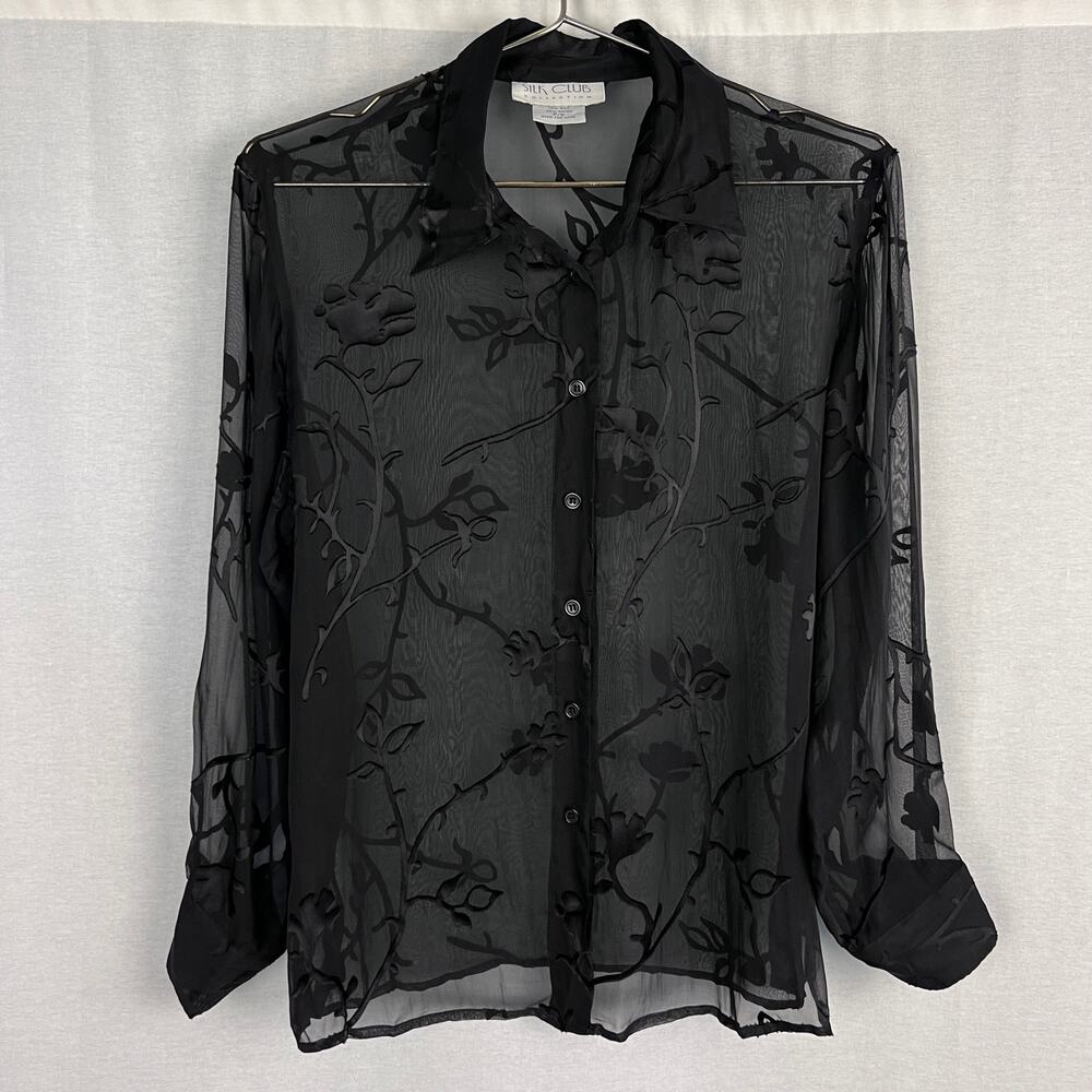 VTG 90s Whimsigoth Top Sheer Floral Burnout Silk Blouse Fairy Goth Romantic